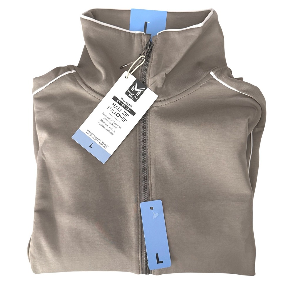 New Member's Mark Pullover Womens L Taupe Sandwash Half Zip Piping Activewear - Picture 16 of 16
